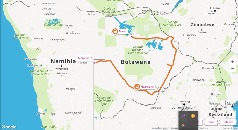 Maun to Botswana Namibia border