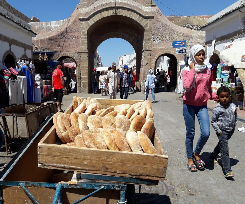 Market with bread cart