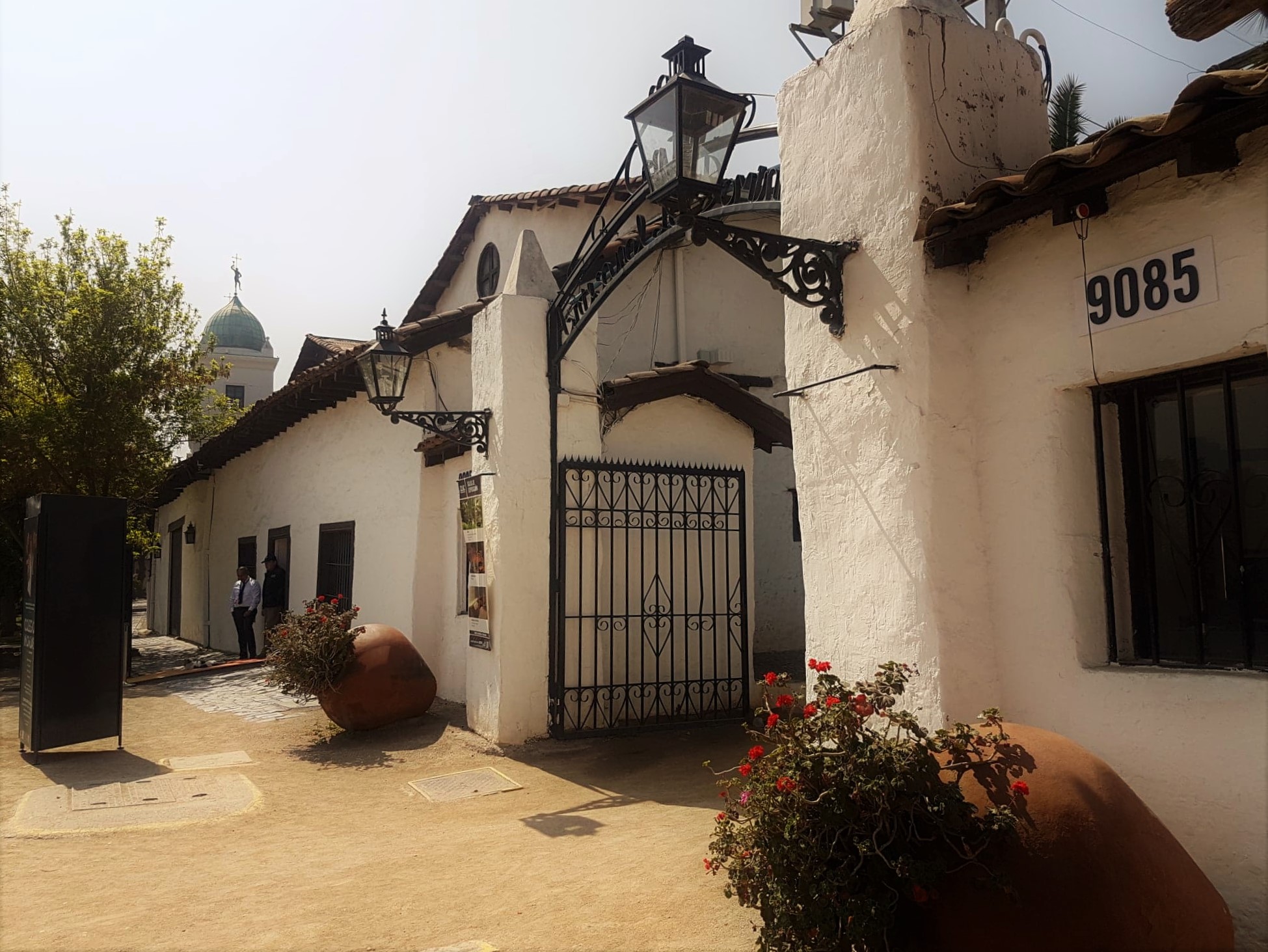 white mud building entrance