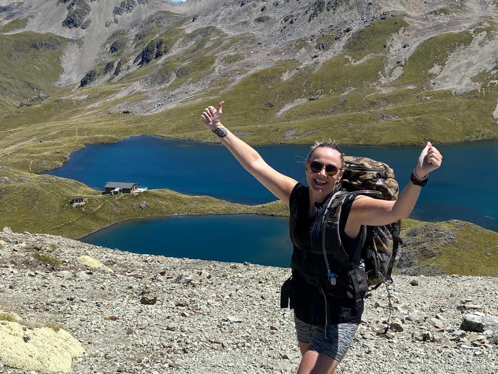 excited girl with Angelus behind